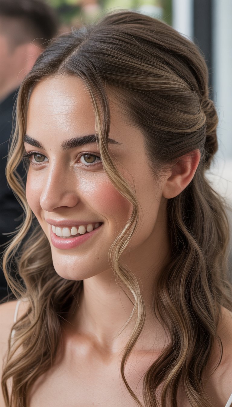 A close-up photo of a smiling woman with softly styled hair, looking natural and relaxed.